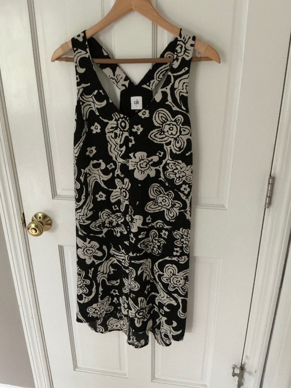 CAbi high low black and cream cocktail dress size L
